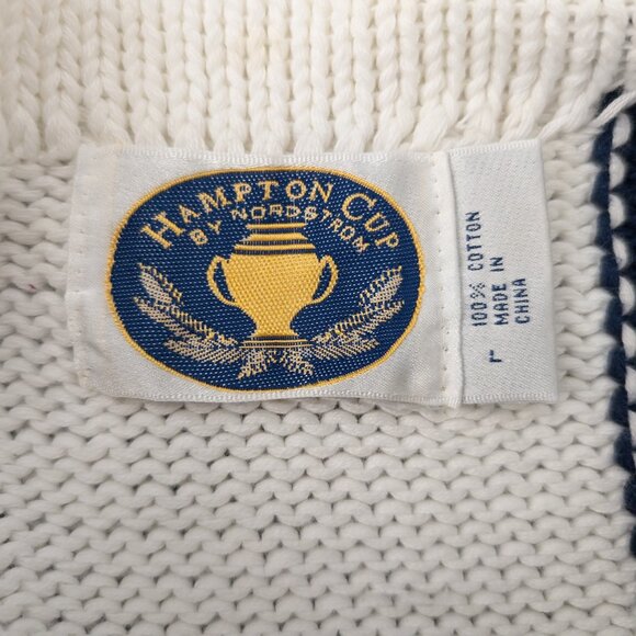 HAMPTON CUP Sweater By Nordstrom Men's L White Blue Striped Knit Preppy Nautical - Picture 9 of 12